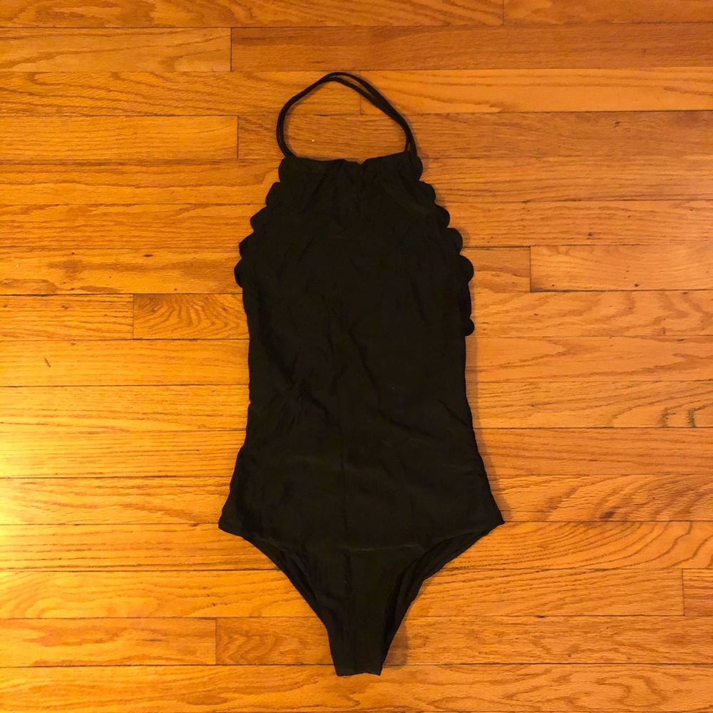 Vanilla Beach Black One Piece Swimsuit w/ Scallop